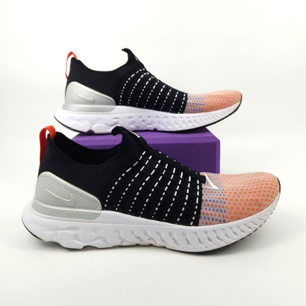 Nike React Phantom Run Flyknit 2 Shoes Mens Size 10.5 Orange Black Running